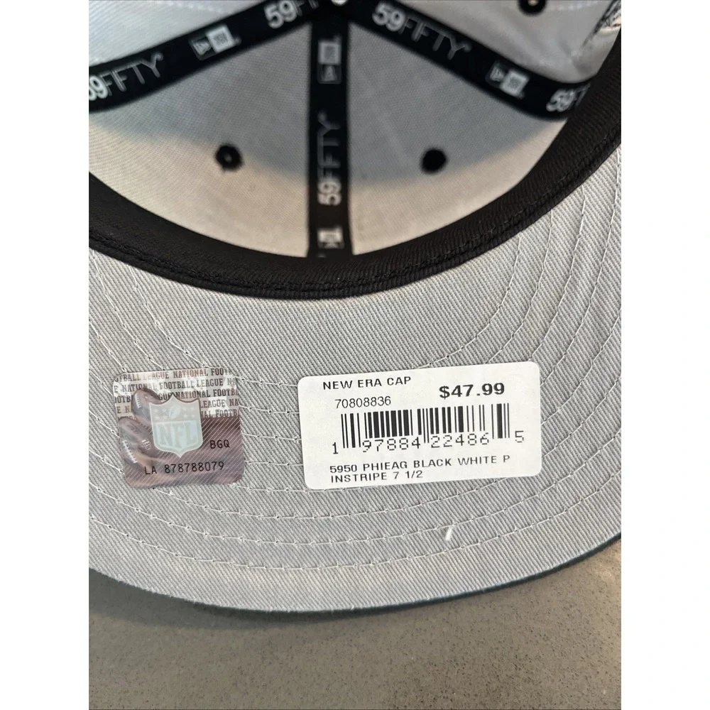 Philadelphia Eagles New Era 59FIFTY Fitted Hat Sz 7 1/2 Pin Stripe 75 Season NWT